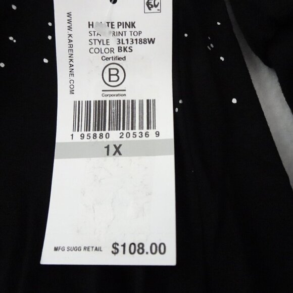 Karen Kane Twist Front Knot Top Women's Plus Size 1X Black Star Print Made USA - Picture 8 of 10
